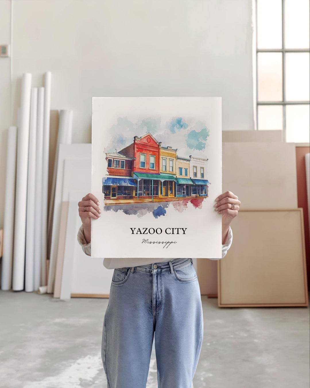 Yazoo City MS Wall Art, Yazoo City Print, Mississippi Watercolor Art, Yazoo City Gift, Travel Print, Travel Poster, Housewarming Gift