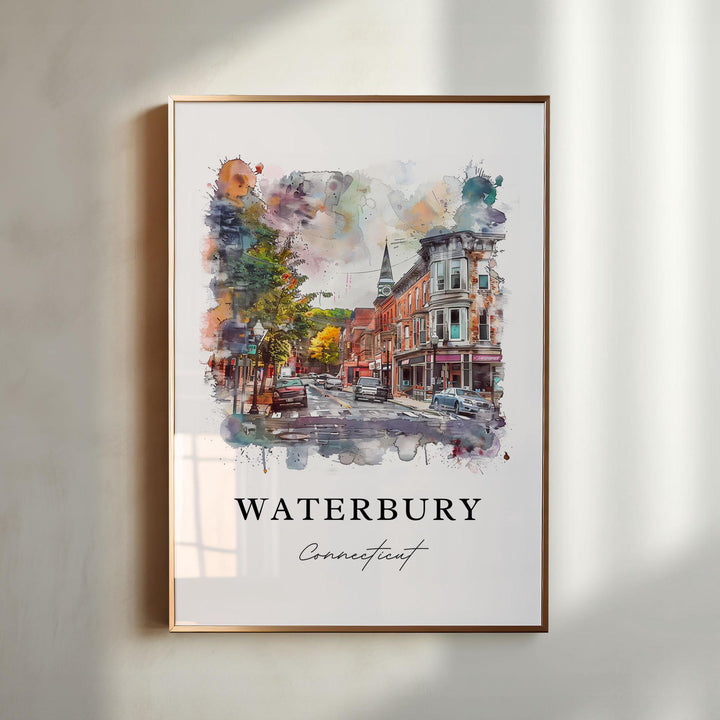 Waterbury CT Wall Art, Waterbury Print, Waterbury Watercolor Art, Waterbury Connecticut Gift,