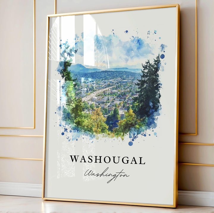 Washougal WA Wall Art, Washougal Print, Washougal Watercolor Art, Clark County WA Gift, Travel Poster, Housewarming Gift