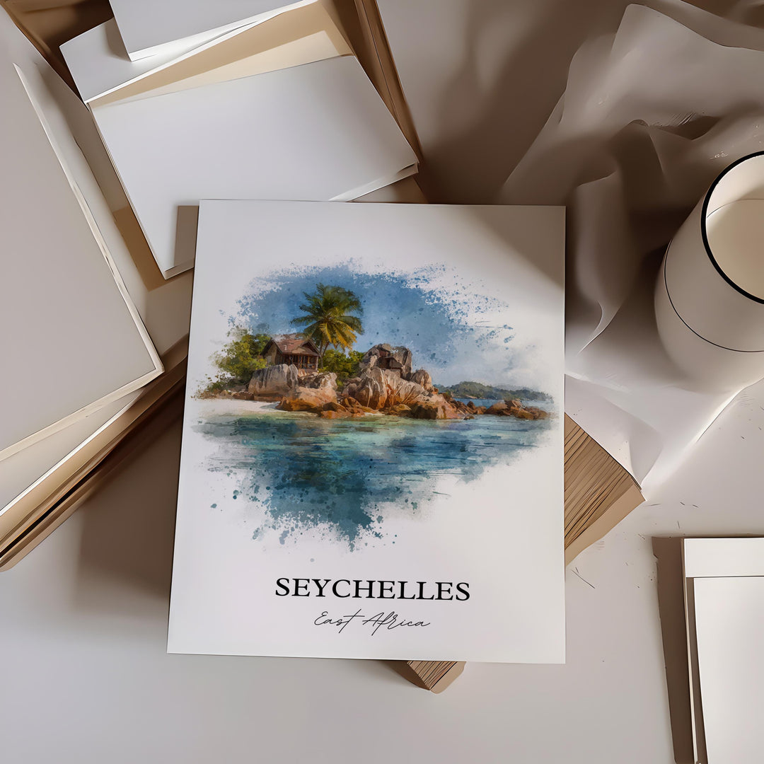 Seychelles Wall Art, Seychelles Print, Seychelles Watercolor Art, East Africa Gift, Travel Print, Travel Poster, Housewarming Gift