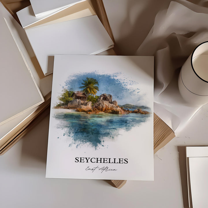Seychelles Wall Art, Seychelles Print, Seychelles Watercolor Art, East Africa Gift, Travel Print, Travel Poster, Housewarming Gift