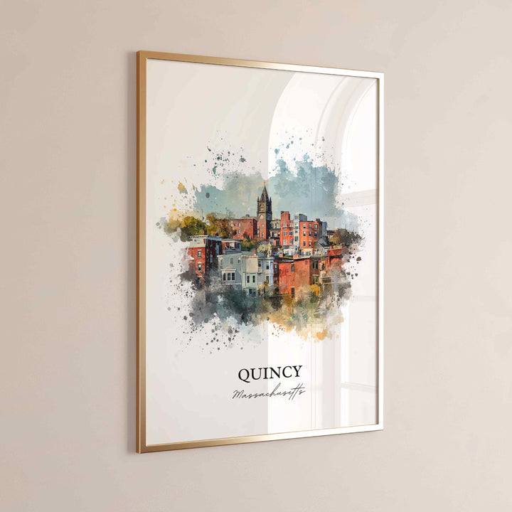 Quincy MA Wall Art, Quincy Print, Quincy Watercolor Art, Norfolk County MA Gift, Travel Print, Travel Poster, Housewarming Gift