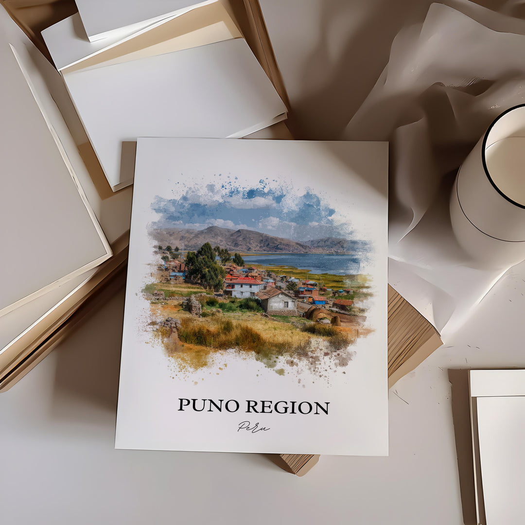 Puno Region Wall Art, Puno Peru Print, Peru Watercolor Art, Peru Gift, Puno Peru Travel Print, Travel Poster, Housewarming Gift