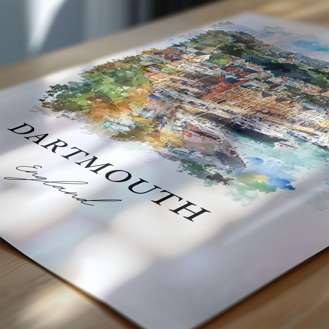 Dartmouth England Wall Art, Devon UK Print, Dartmouth Watercolor Art, Devon England Gift, Travel Print, Travel Poster, Housewarming Gift