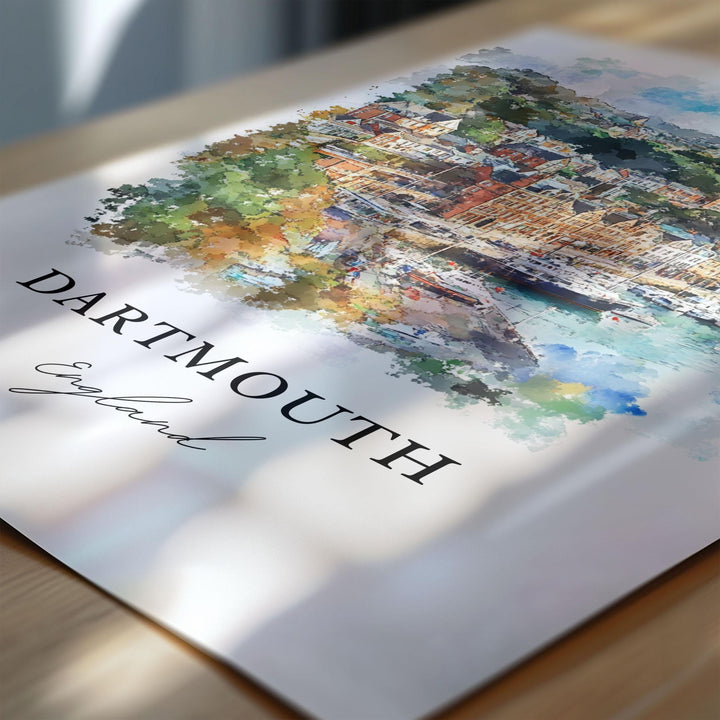 Dartmouth England Wall Art, Devon UK Print, Dartmouth Watercolor Art, Devon England Gift, Travel Print, Travel Poster, Housewarming Gift