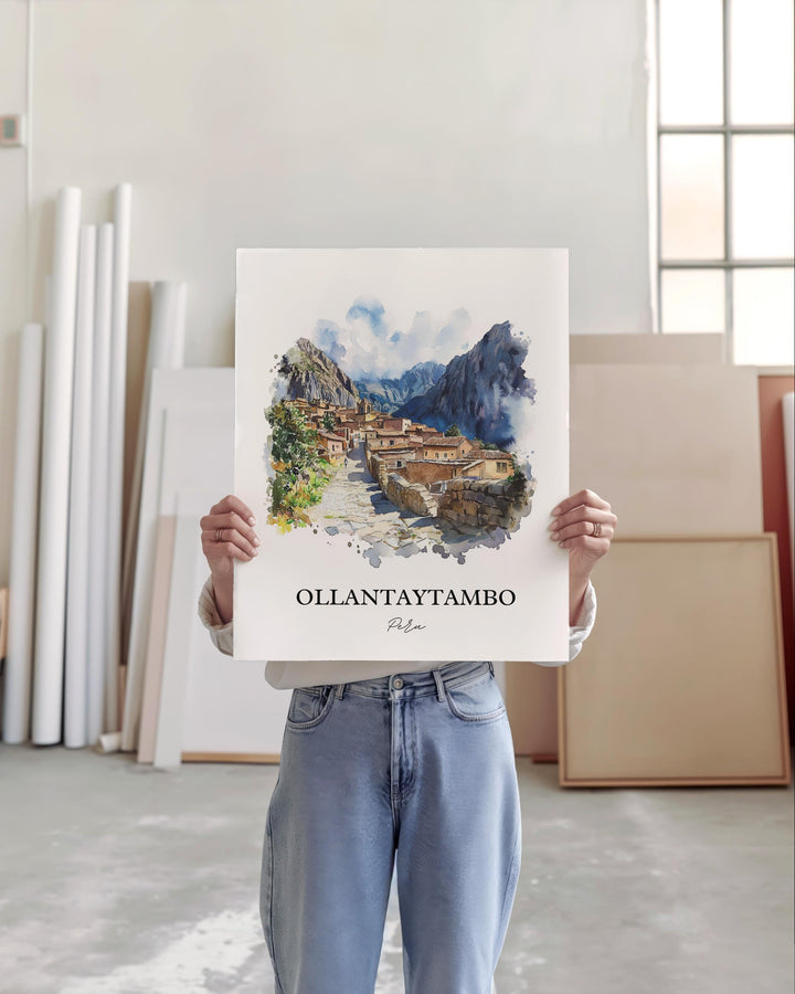 Ollantaytambo Wall Art, Sacred Valley Print, Machu Picchu Watercolor Art, Ollantaytambo Gift, Travel Print, Travel Poster, Housewarming Gift
