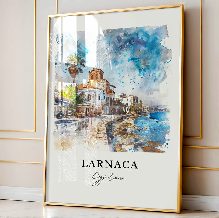 Larnaca Wall Art, Larnaca Print, Larnaca Cyprus Watercolor, Finikoudes Beach Cyprus Gift, Travel Poster, Housewarming Gift