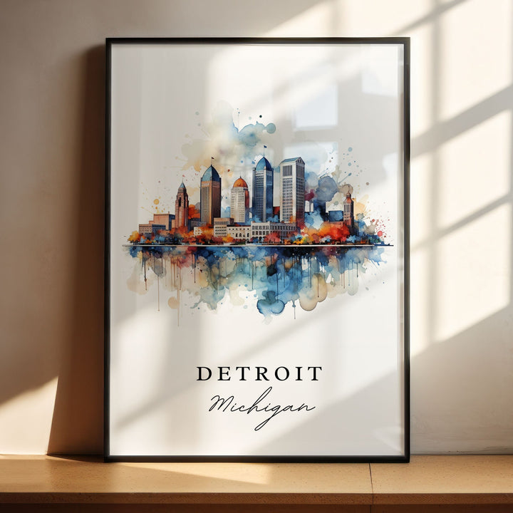 Detroit traditional travel art - Michigan, Detroit poster, Wedding gift, Birthday present, Custom Text, Personalized Gift