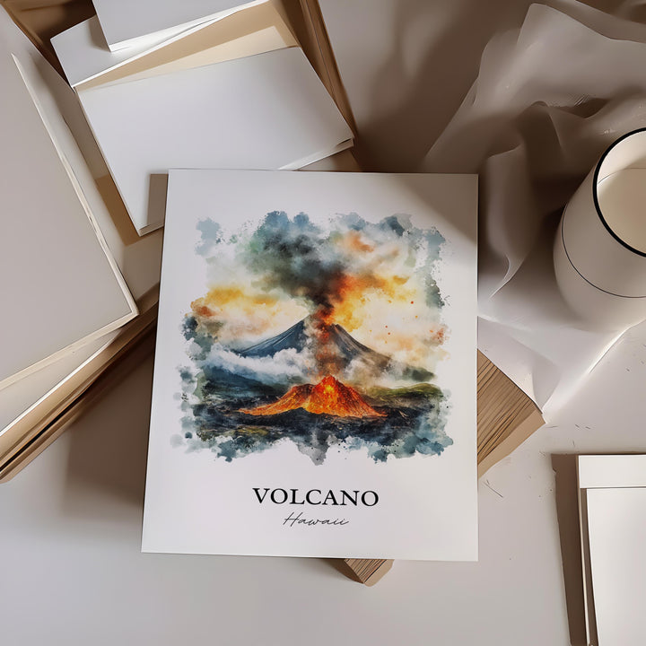 Volcano Village Hawaii Art, Hawaii County Print, Hawaii Watercolor Art, Volcano Hawaii Gift, Travel Print, Travel Poster, Housewarming Gift