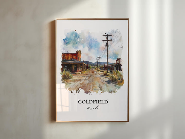 Goldfield NV Wall Art, Goldfield Nevada Print, Nevada Watercolor Art, Esmeralda County Gift, Travel Print, Travel Poster, Housewarming Gift