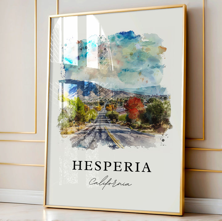 Hesperia CA Wall Art, Hesperia Print, Hesperia Watercolor Art, San Bernardino Cali Gift,