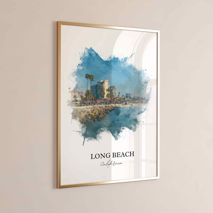 Long Beach CA Wall Art, Long Beach Print, California Watercolor Art, Queensway Bay Gift, Travel Print, Travel Poster, Housewarming Gift