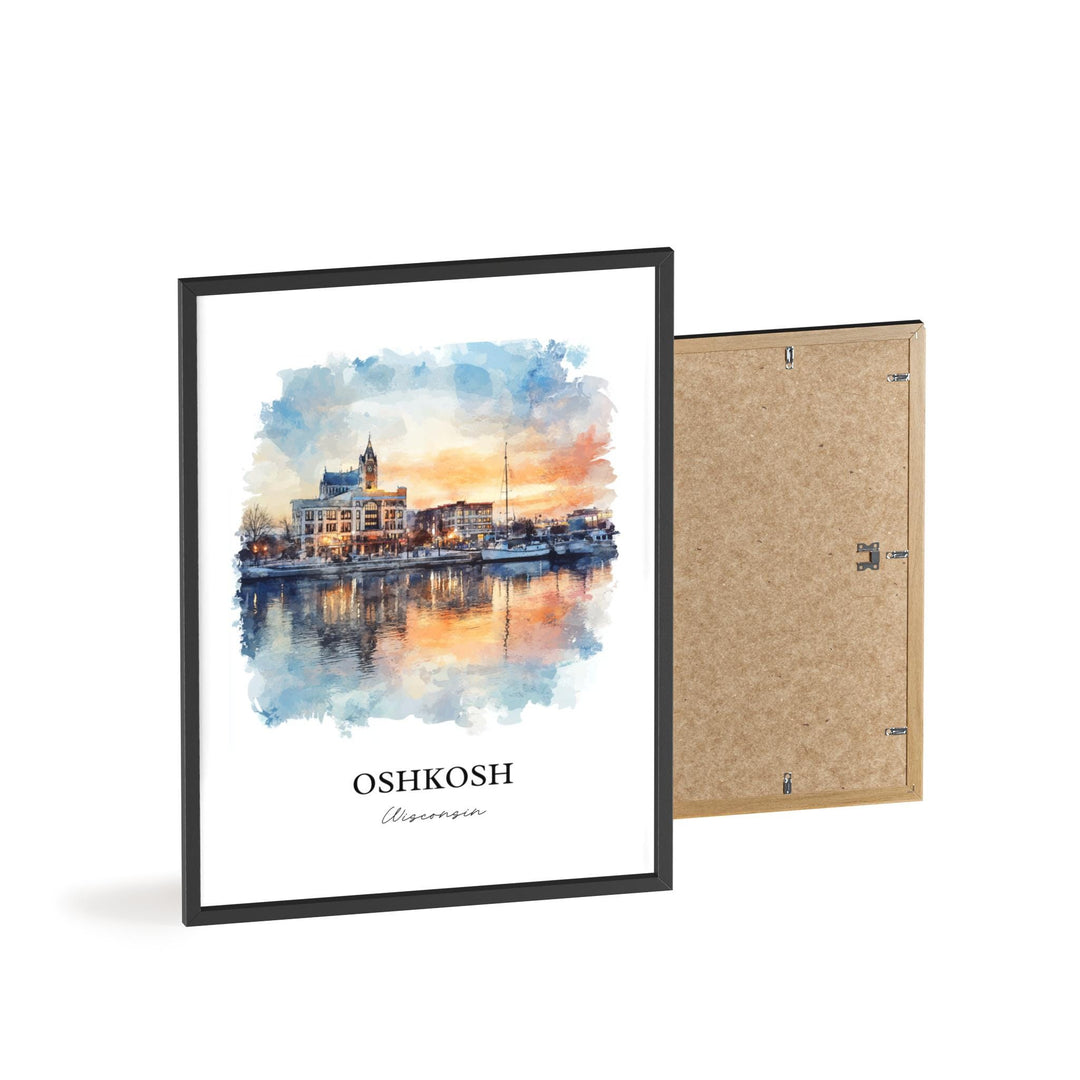 Oshkosh Wall Art, Winnebago County Print, Wisconsin Watercolor Art, Oshkosh WI Gift, Travel Print, Travel Poster, Housewarming Gift