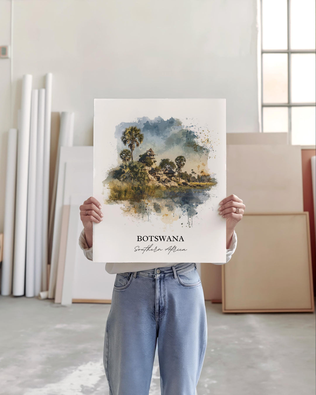 Botswana Wall Art, Botswana Print, Botswana Watercolor Art, Botswana Africa Gift, Travel Print, Travel Poster, Housewarming Gift