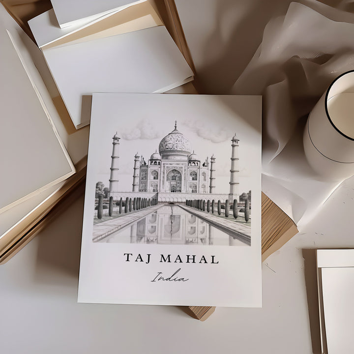 Taj Mahal Pencil Sketch art - India, The Taj Mahal poster print, Wedding gift, Birthday present, Custom Text, Perfect Gift