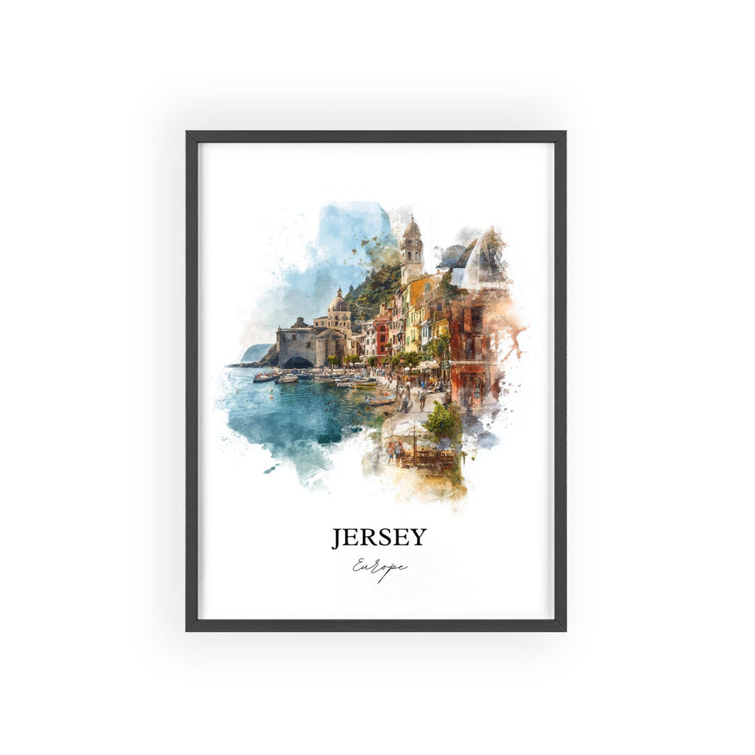Jersey Wall Art, Jersey Island Print, Europe Watercolor Art, Channel Islands Gift, Travel Print, Travel Poster, Housewarming Gift
