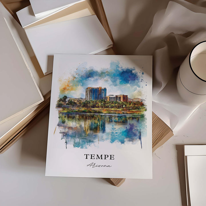 Tempe AZ Wall Art, Tempe Arizona Print, Tempe Watercolor Art, Tempe Arizona Gift,