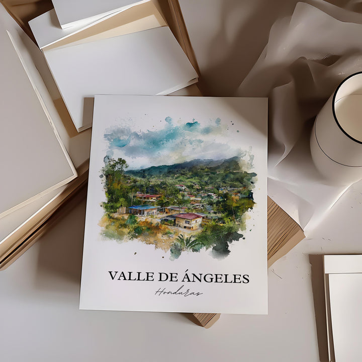 Valle de Ángeles Wall Art, Honduras Print, Honduras Watercolor Art, Valle de Ángeles Gift, Travel Print, Travel Poster, Housewarming Gift