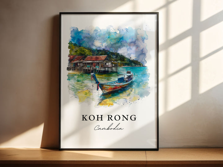 Koh Rong Wall Art, Koh Rong Print, Cambodia Watercolor Art, Koh Rong Cambodia Gift,