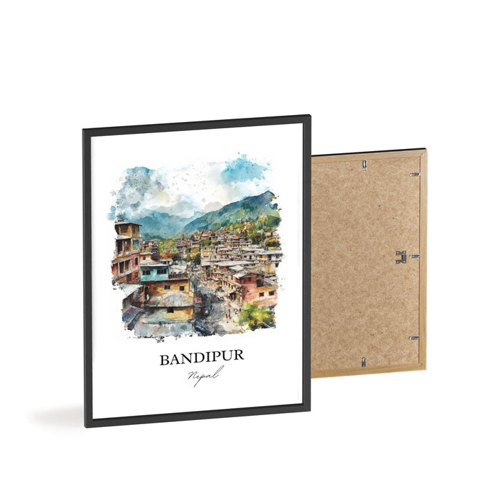 Bandipur Nepal Wall Art, Gandaki Province Print, Nepal Watercolor Art, Bandipur Nepal Gift, Travel Print, Travel Poster, Housewarming Gift