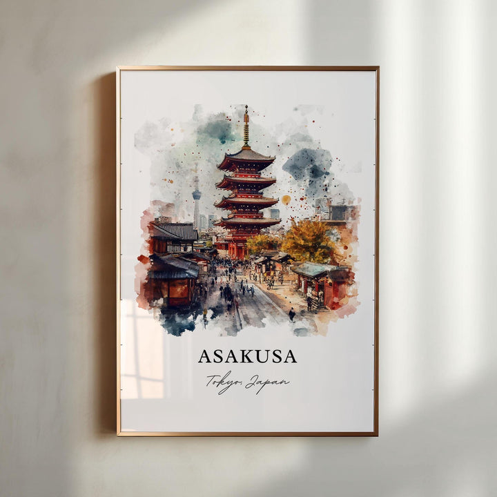 Asakusa Wall Art, Senso-ji Print, Tokyo Japan Watercolor Art, Asakusa Gift, Travel Print, Travel Poster, Housewarming Gift