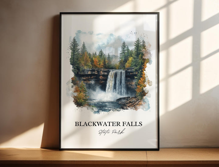 Blackwater Falls Art, Tucker County WV Print, West Virginia Artwork, Blackwater Falls Gift, Travel Print, Travel Poster, Housewarming Gift
