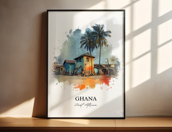 Ghana Wall Art, Ghana Print, Ghana Watercolor Art, Ghana Gift, Travel Print, Travel Poster, Housewarming Gift