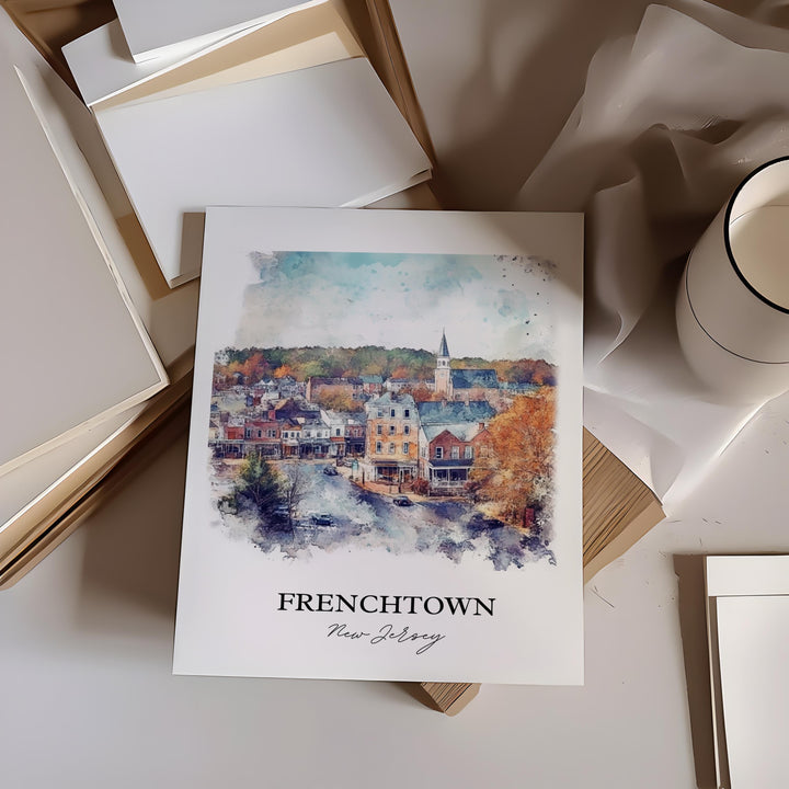 Frenchtown NJ Wall Art, Hunterdon County Print, NJ Towns Watercolor Art, Frenchtown NJ Gift, Travel Print, Travel Poster, Housewarming Gift