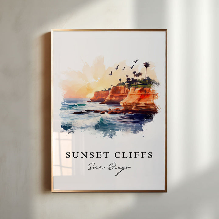 Sunset Cliffs Cali wall art - San Diego CA, Sunset Cliffs poster print, Sunset Cliffs gift, Birthday present, Custom Text, Perfect Gift