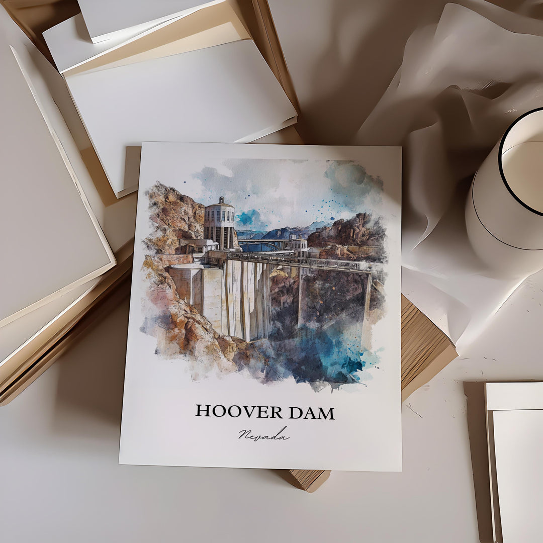 Hoover Dam NV Wall Art, Black Canyon Print, Nevada Watercolor Art, Hoover Dam Gift, Travel Print, Travel Poster, Housewarming Gift