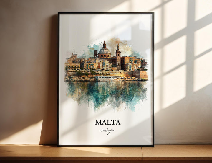 Malta Wall Art, Malta Europe Print, Malta Watercolor Art, Malta Gift, Travel Print, Travel Poster, Housewarming Gift