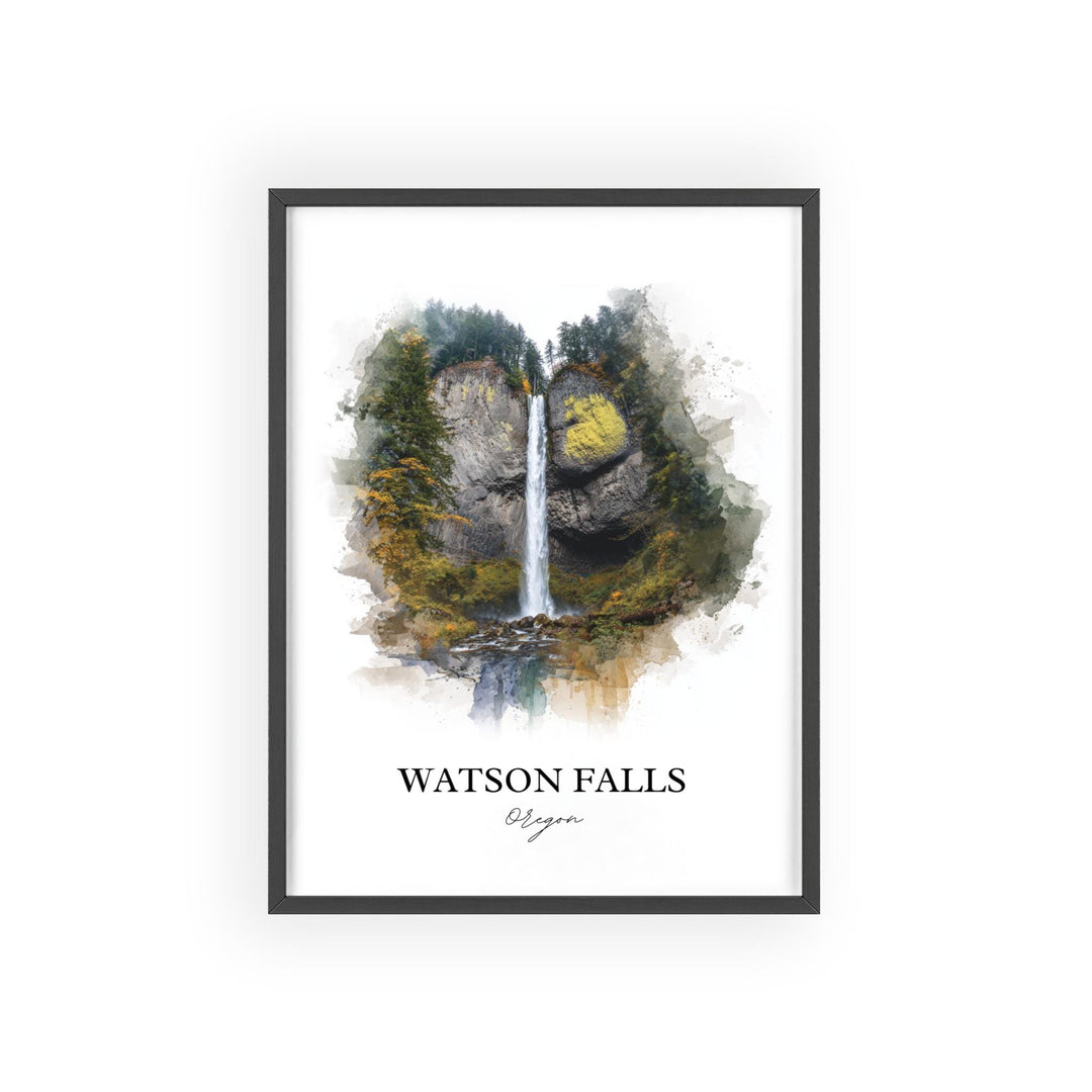Watson Falls, Oregon, USA – Watercolor Art Print