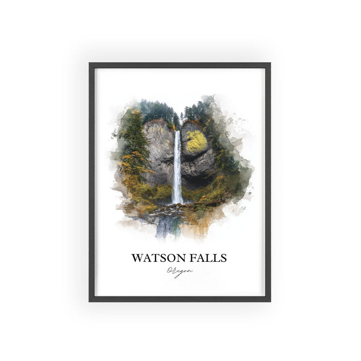 Watson Falls, Oregon, USA – Watercolor Art Print