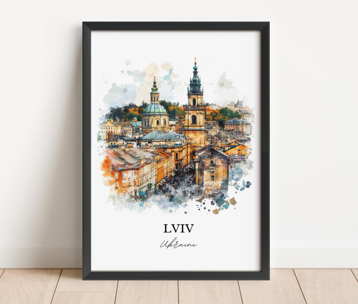 Lviv Wall Art, Lviv Skyline Print, Ukraine Watercolor Art, Lviv Ukraine Gift, Travel Print, Travel Poster, Housewarming Gift