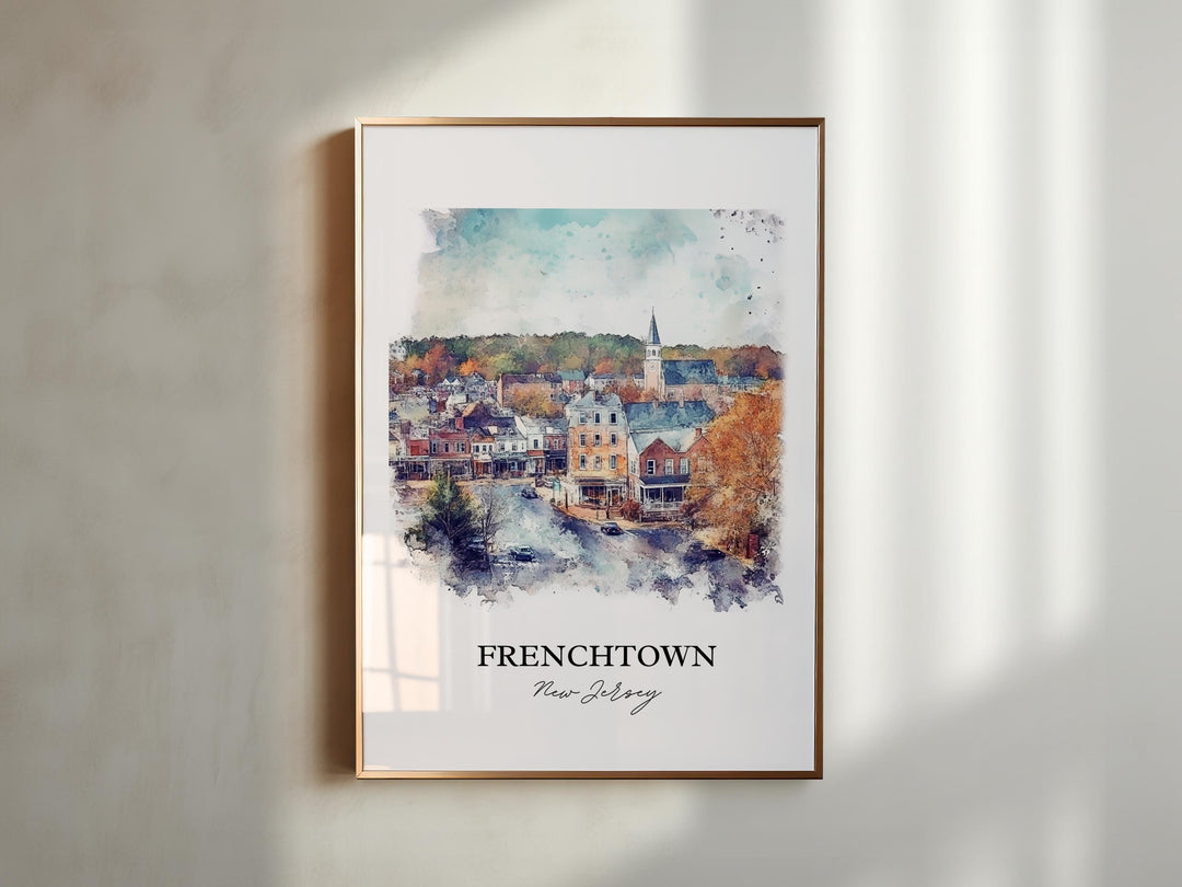 Frenchtown NJ Wall Art, Hunterdon County Print, NJ Towns Watercolor Art, Frenchtown NJ Gift, Travel Print, Travel Poster, Housewarming Gift