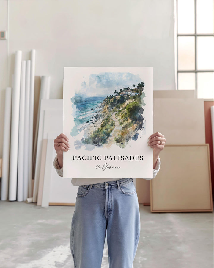 a woman holding a sign that says pacific palisides