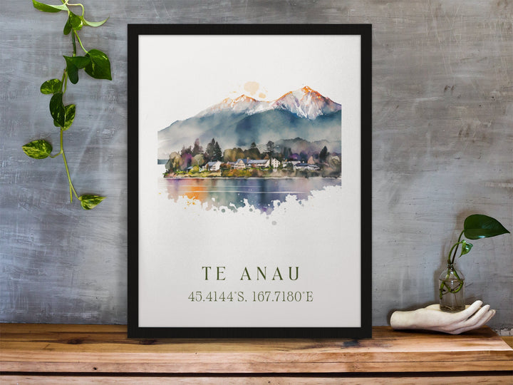 Te Anau traditional travel art - New Zealand, Te Anau poster, Wedding gift, Birthday present, Custom Text, Personalised Gift