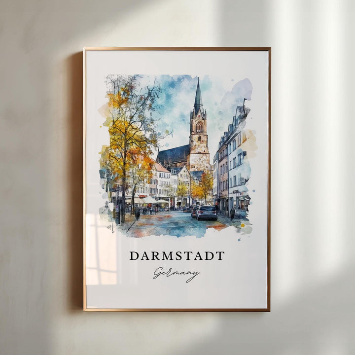 Darmstadt Germany Wall Art, Darmstadt Print, Frankfurt Watercolor Art, Dramstadt Gift,