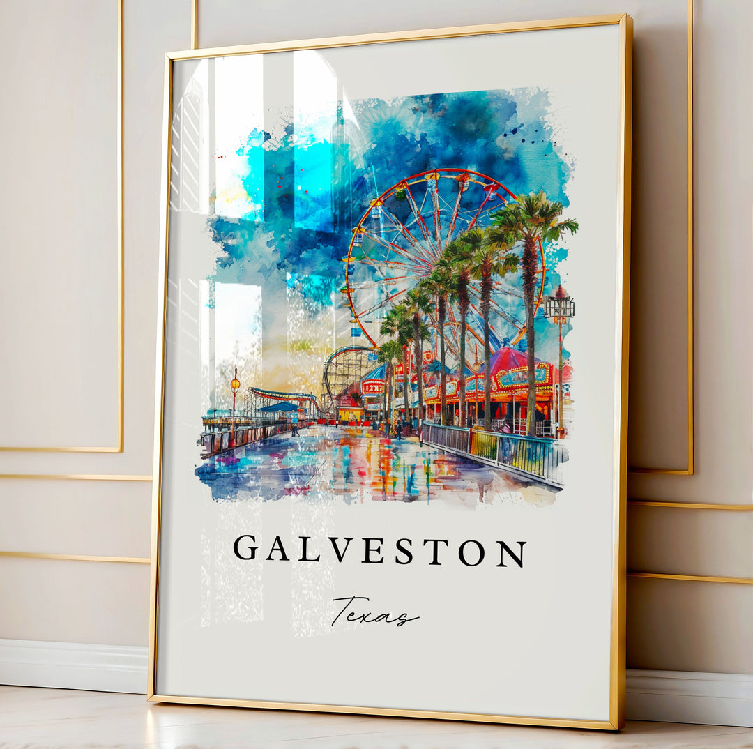 Galveston traditional travel art - Texas, Galveston print, Wedding gift, Birthday present, Custom Text, Perfect Gift