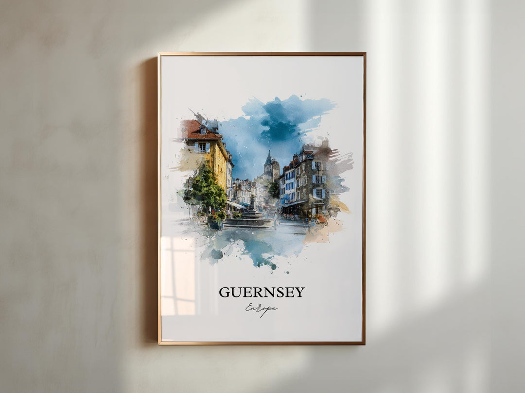 Guernsey Wall Art, Guernsey Print, Channel Islands Watercolor Art, Guernsey Gift, Travel Print, Travel Poster, Housewarming Gift