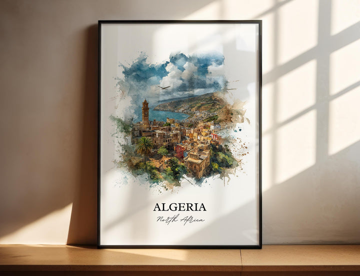 Algeria Wall Art, Algeria Print, Algeria Watercolor Art, Algeria Gift, Algeria Travel Print, Travel Poster, Housewarming Gift