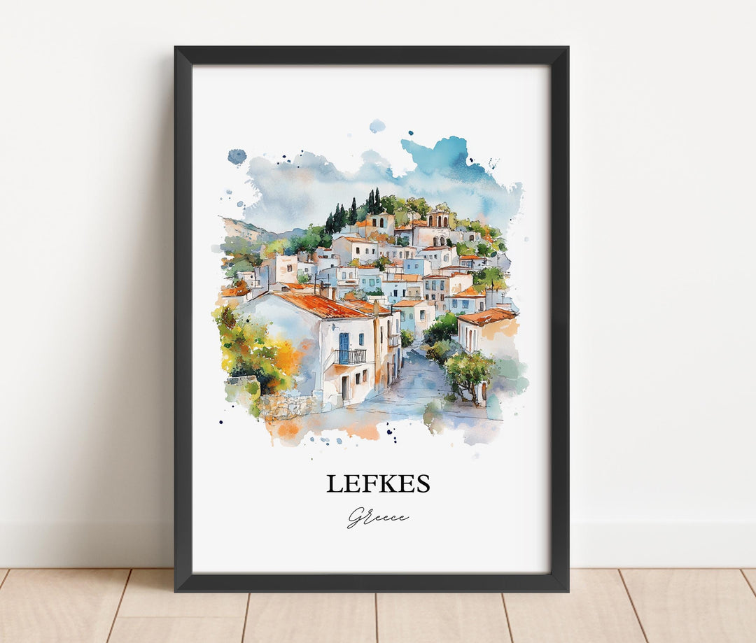 Lefkés Greece Wall Art, Paros Print, Paros Greece Watercolor Art, Lefkes Greece Gift, Travel Print, Travel Poster, Housewarming Gift