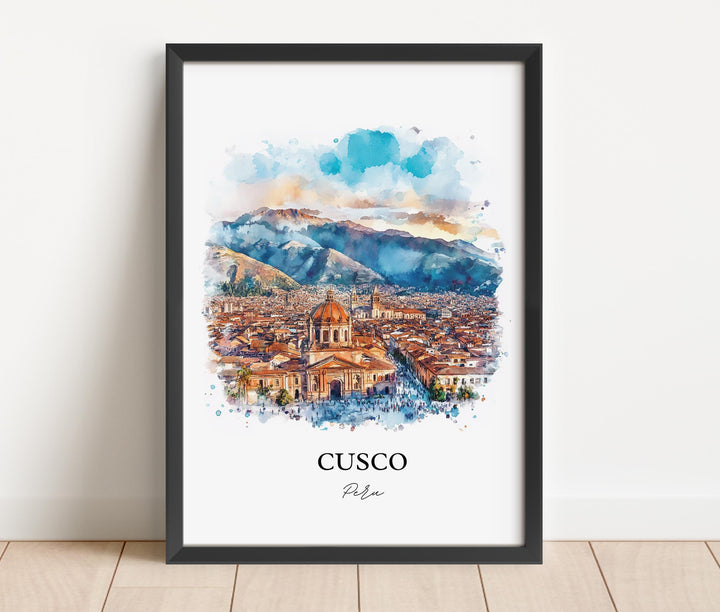 Cusco Wall Art, Cusco Skyline Print, Peru Watercolor Art, Cusco Peru Gift, Travel Print, Travel Poster, Housewarming Gift