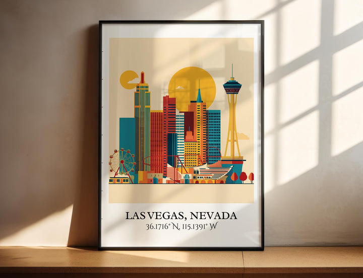 Las Vegas Art, Las Vegas Retro Travel Art, Las Vegas Home Decor, Las Vegas Gift, Nevada Travel Art, Travel Prints, Housewarming Gift