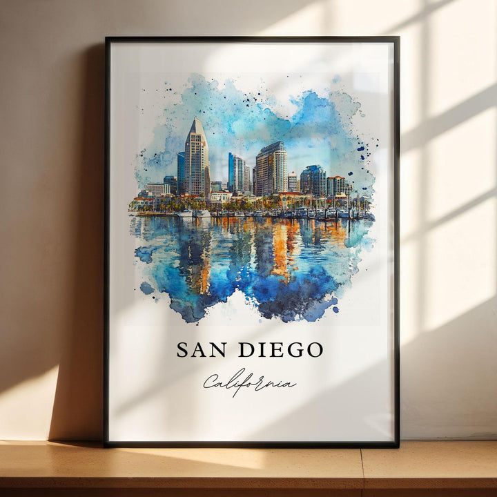 San Diego Wall Art, San Diego CA Print, San Diego Watercolor Art, San Diego California Gift,