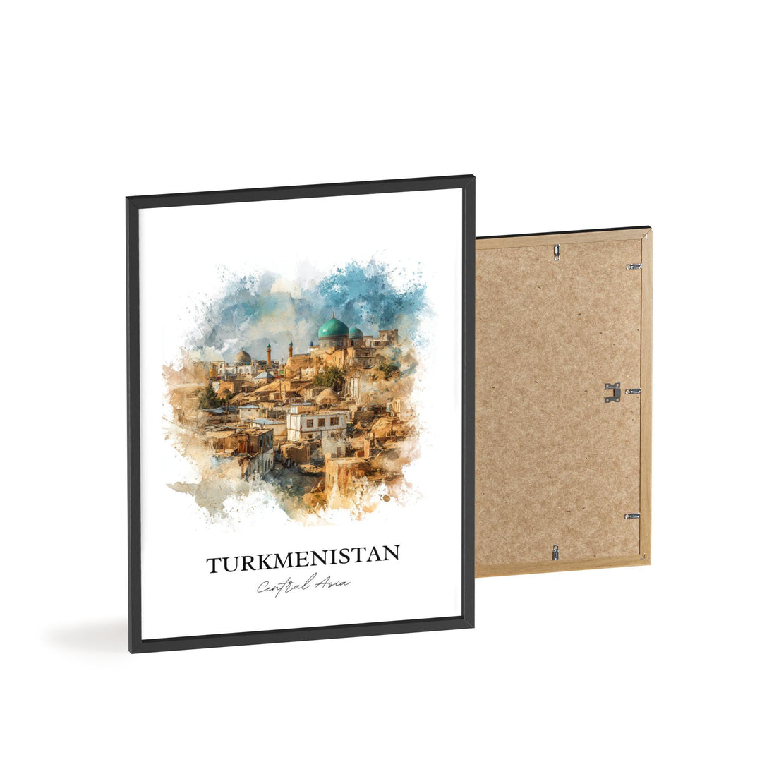 Turkmenistan Wall Art, Turkmenistan Print, Asia Watercolor Art, Turkmenistan Country Gift, Travel Print, Travel Poster, Housewarming Gift