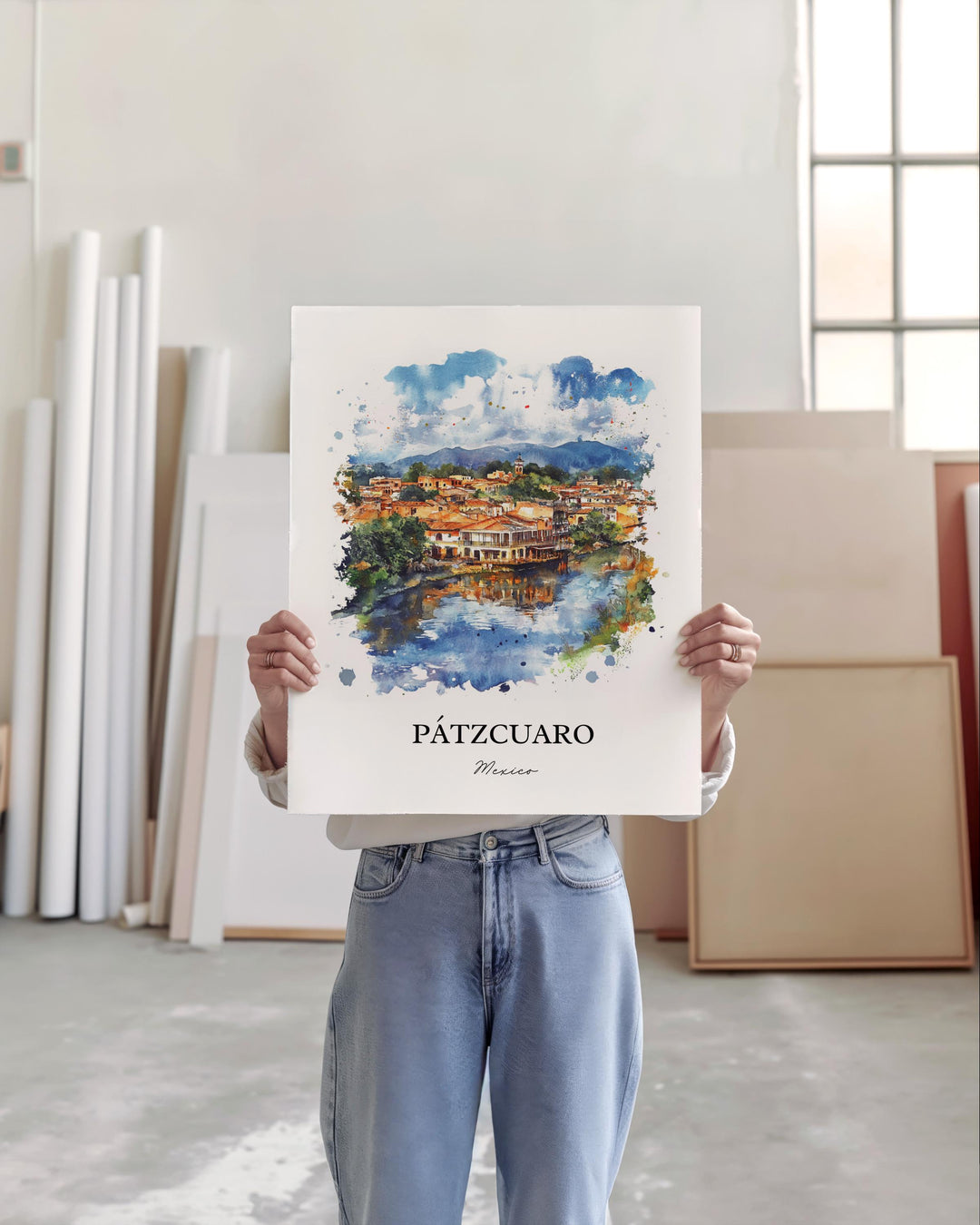 Pátzcuaro Wall Art, Michoacán MX Print, Mexico Watercolor Art, Pátzcuaro Gift, Travel Print, Travel Poster, Housewarming Gift