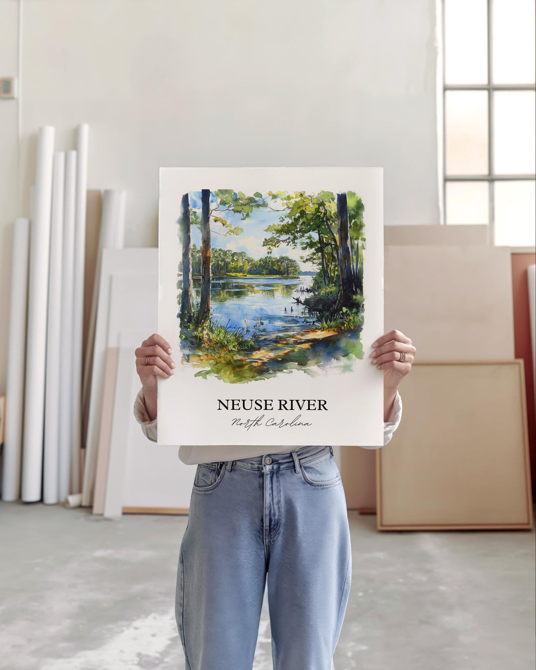 Neuse River Wall Art, Neuse River NC Print, North Carolina Watercolor Art, Piedmont NC Gift, Travel Print, Travel Poster, Housewarming Gift