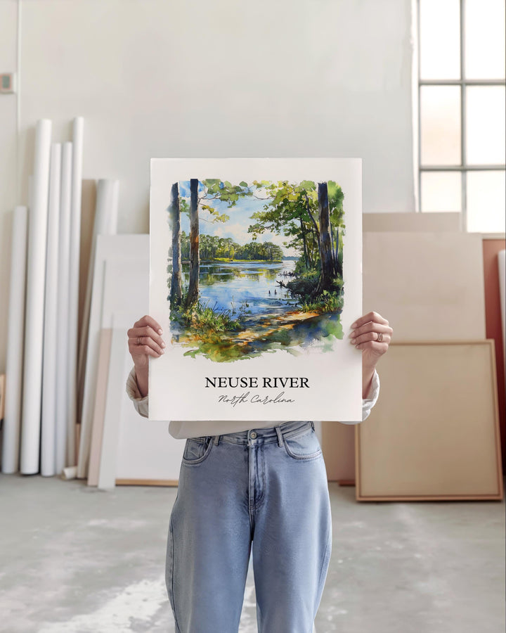 Neuse River Wall Art, Neuse River NC Print, North Carolina Watercolor Art, Piedmont NC Gift, Travel Print, Travel Poster, Housewarming Gift