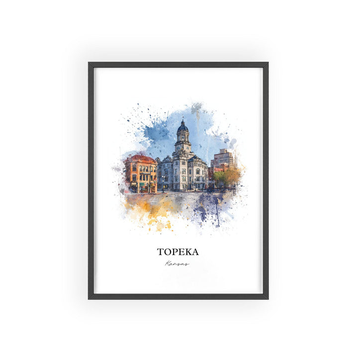 Topeka Kansas Wall Art, Topeka Print, Kansas Watercolor Art, Topeka Skyline Gift, Travel Print, Travel Poster, Housewarming Gift